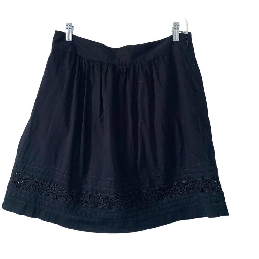 Ann Taylor Loft Skirt Women Size 6 Petite Black Eyelet A- Line Cotton *